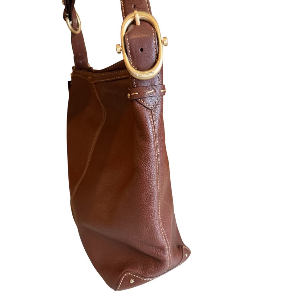 Liz Claiborne Pebbled Leather Shoulder Bag Chocolate Brown - Picture 2 of 9